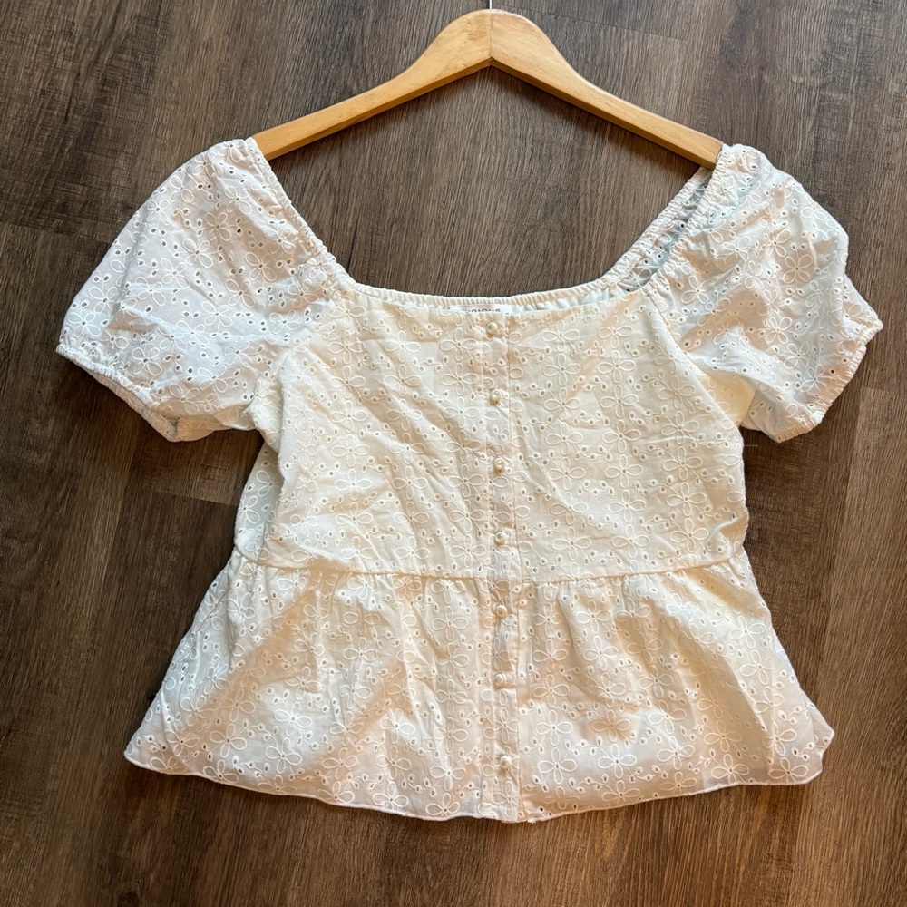Elegant Cream Eyelet Blouse